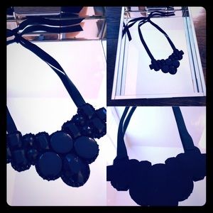 Navy cloth jeweled necklace